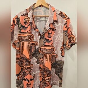 Men's Artistic Print Shirt - Orange and Brown